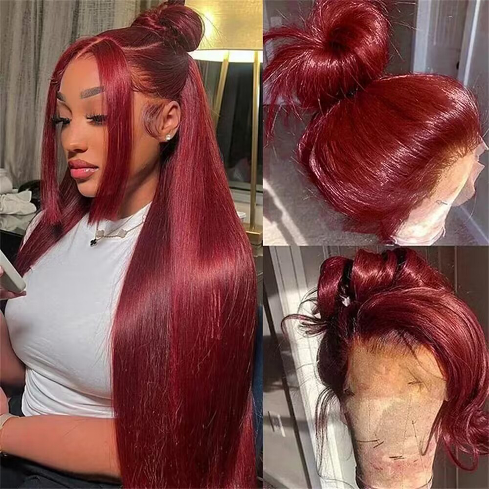 36 Inch Bordeauxrood 99j Recht 13X4 13X6 Lace Frontale Human Hair Pruiken Peruaans Rood Gekleurde Pruiken Remy 200 Dichtheid Voor Vrouwen