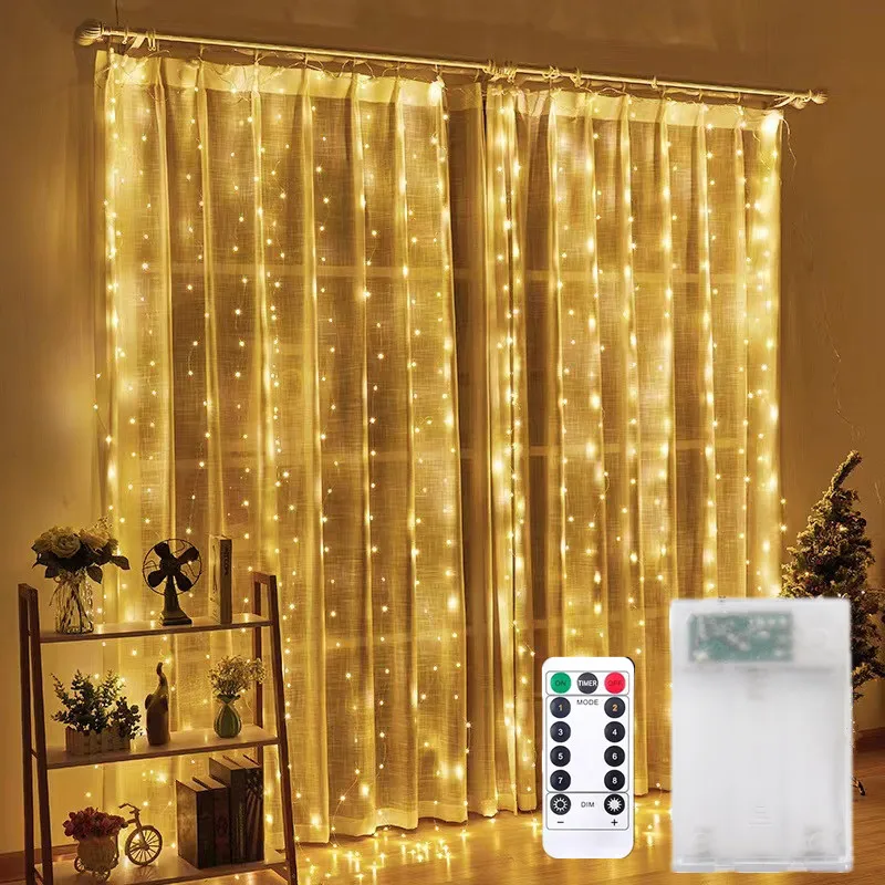 Rideaux lumineux de noël pour fenêtres, guirlande féerique Led pour nouvel an, guirlande alimentée par batterie, décorations de cascade
