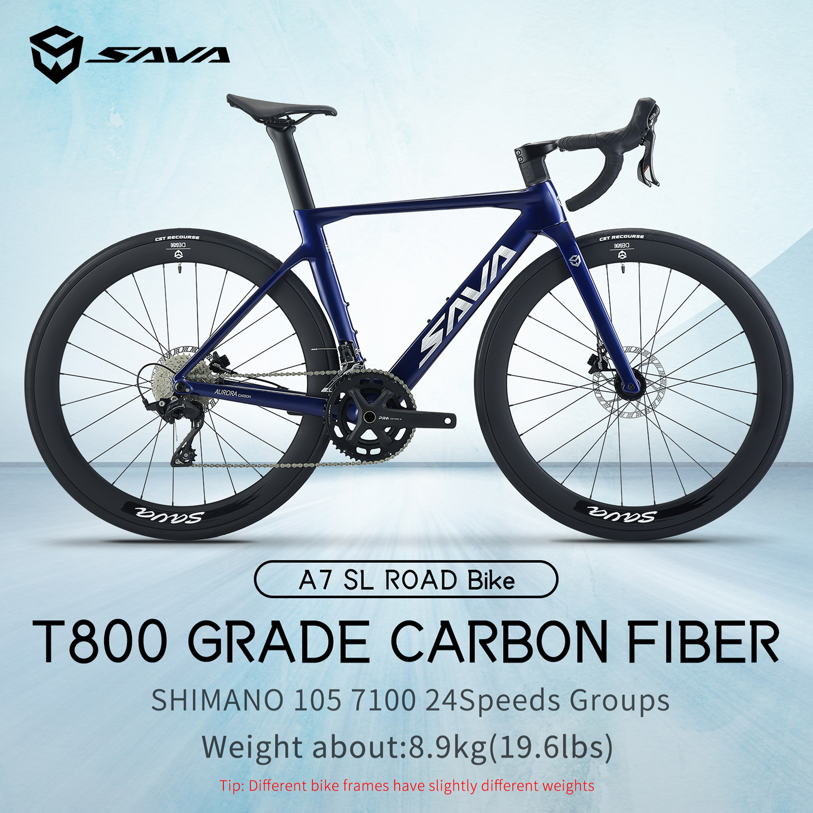 Vélo de route en fibre de carbone SAVA A7L/A7L PRO avec composants Shimano R7100 24 vitesses et freins hydrauliques pour adultes, entrepôt américain