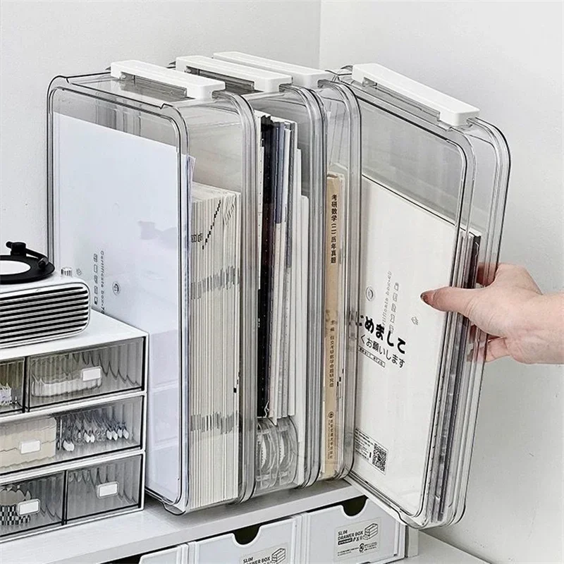 Caja de almacenamiento de papel de escritorio transparente acrílico, organizador de papel para examen de documentos y archivos A4, estuche porta tarjetas a prueba de polvo para el hogar