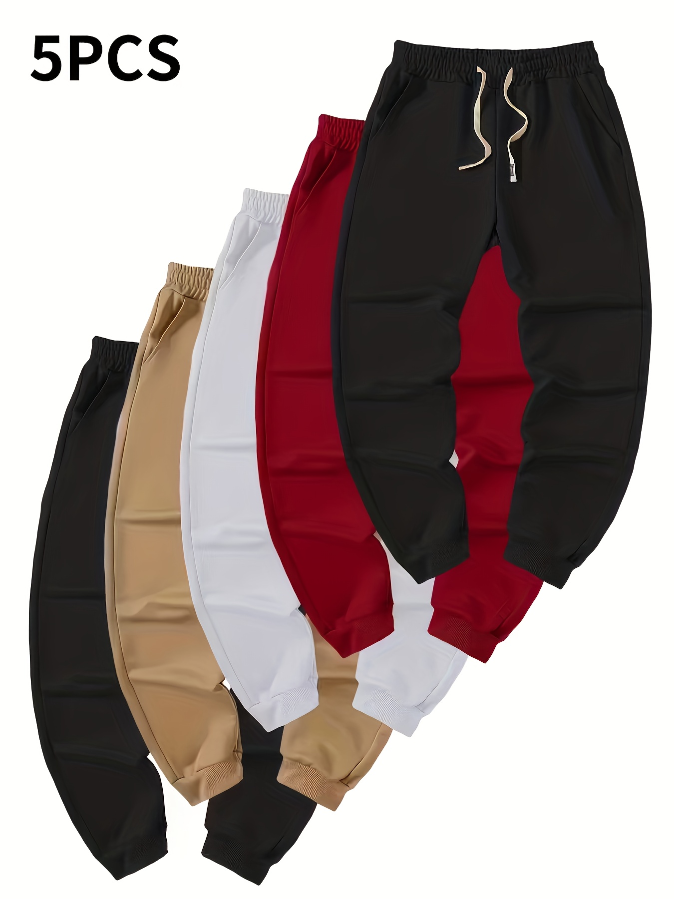 Conjunto de 5 peças de calças masculinas finas para o verão e início da primavera, com cordão no bolso, para esportes casuais, atividades ao ar livre, fitness e uso diário, presente masculino, presente para o Dia dos Pais.