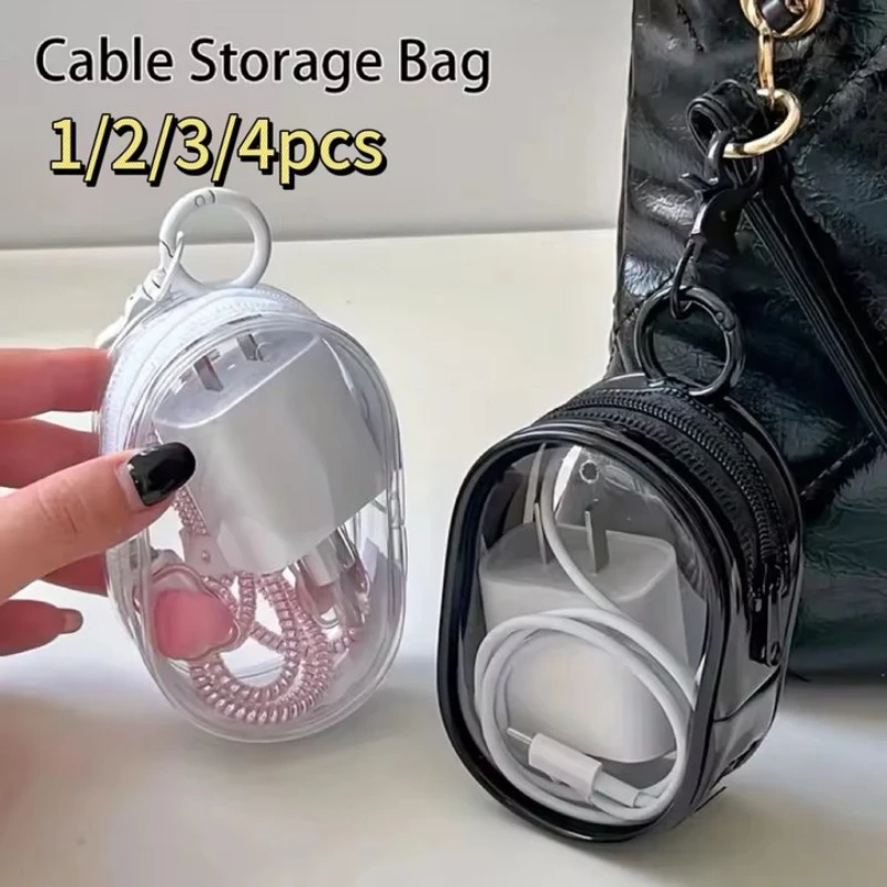 Portable Mini Clear Zipper Storage Bag Keychain Cartoon Doll  Mystery Box Organizer for Earphones Chargers for Christmas