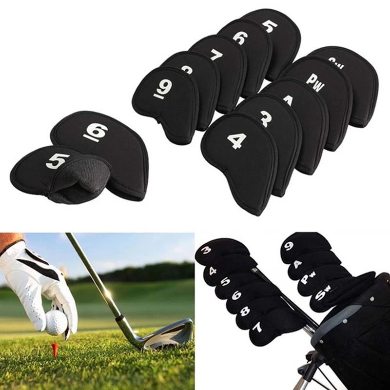 10 ชิ้นแบบพกพากอล์ฟคลับหัวเหล็กครอบคลุม Protector กอล์ฟชุด Headcover Protector อุปกรณ์กอล์ฟ