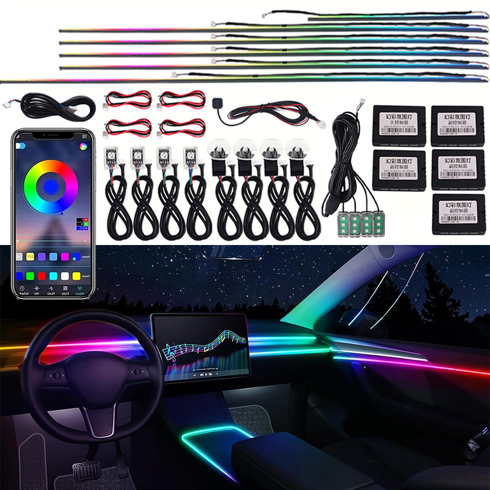 Symphony-Tira de guía de luz LED para Interior de coche, iluminación ambiental, neón, acrílico, RGB, Universal, decoración, 12V, 18 en 1