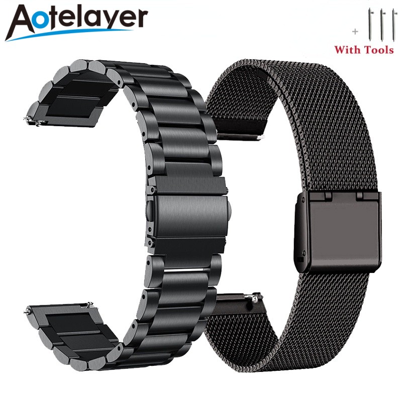 Correa de reloj de pulsera de acero inoxidable de liberación rápida, accesorios universales de cabeza plana, 18mm, 20mm, 22mm y 24mm de ancho