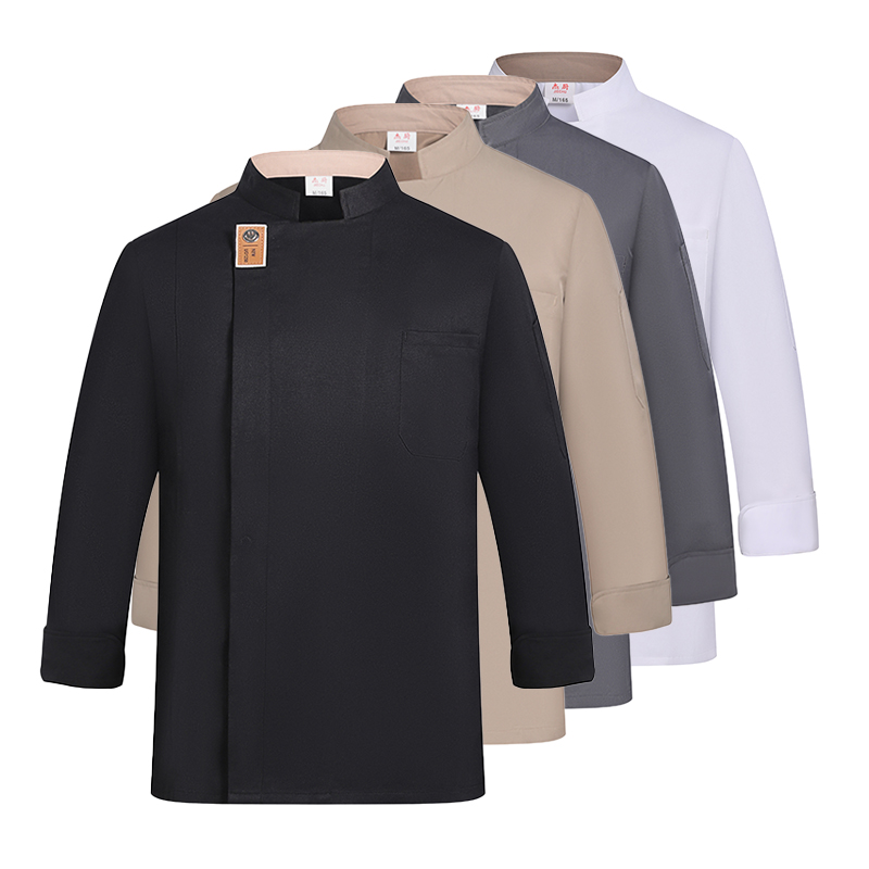 黒シェフ制服レストラン長袖クッキングコートシェフ Tシャツパン職人作業服ホテルキッチン服ウェイターオーバーオール