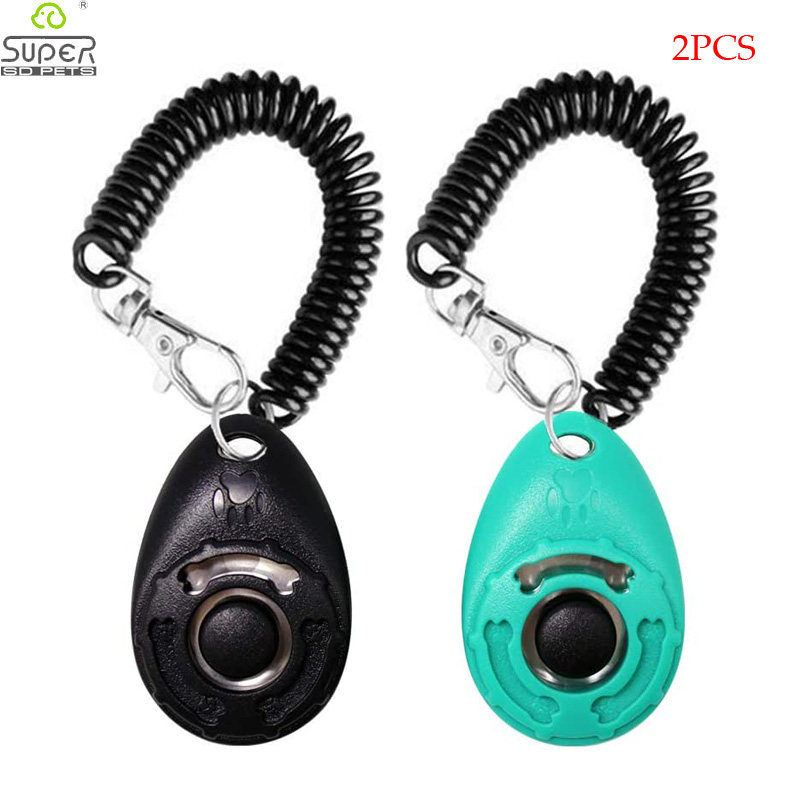 Clicker de treinamento para cães, 2/pacote com alça de pulso ajustável, durável, leve, fácil de usar para gatos, cachorros, pássaros, cavalos