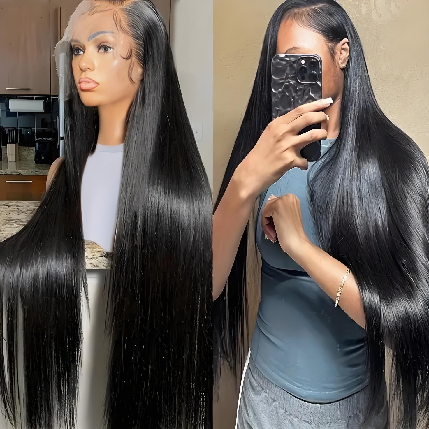 Peruki typu lace frontal HD 13x6 z brazylijskich włosów naturalnych, proste jak włosy, o gęstości 200%, z transparentną koronką, wstępnie wyskubane, o długości 30-40 cali, dla kobiet.