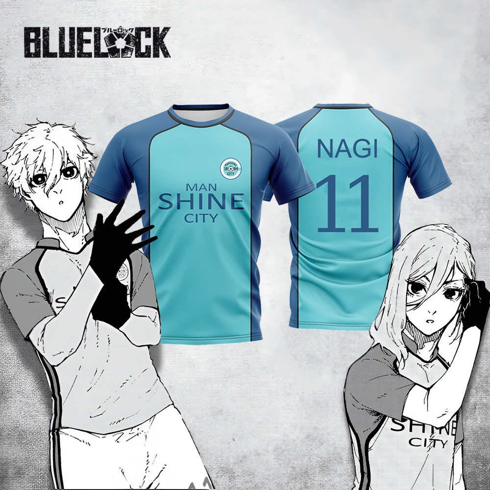 Blue Lock NAGI Man Shine City Jersey ญี่ปุ่นอะนิเมะคอสเพลย์ฟุตบอลชุดกีฬาเสื้อยืด Hyoma Chigiri Tops Unisex