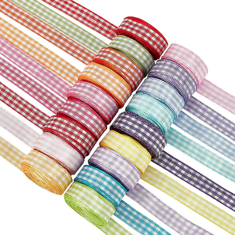 5 yard pita Gingham untuk pernikahan dekorasi pesta Natal hadiah pembungkus DIY busur rambut kerajinan pita kotak-kotak kartu kerbau