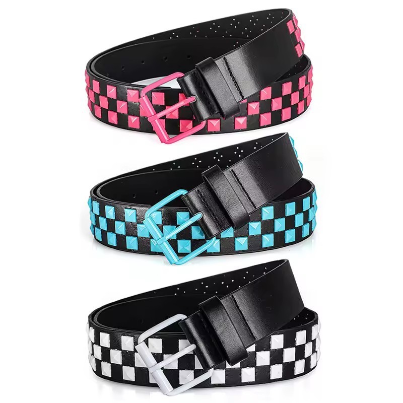 Damesriem met kleurrijke rivets, unisex Y2K-stijl heavy metal riem, Europese en Amerikaanse punk rock jeansriem