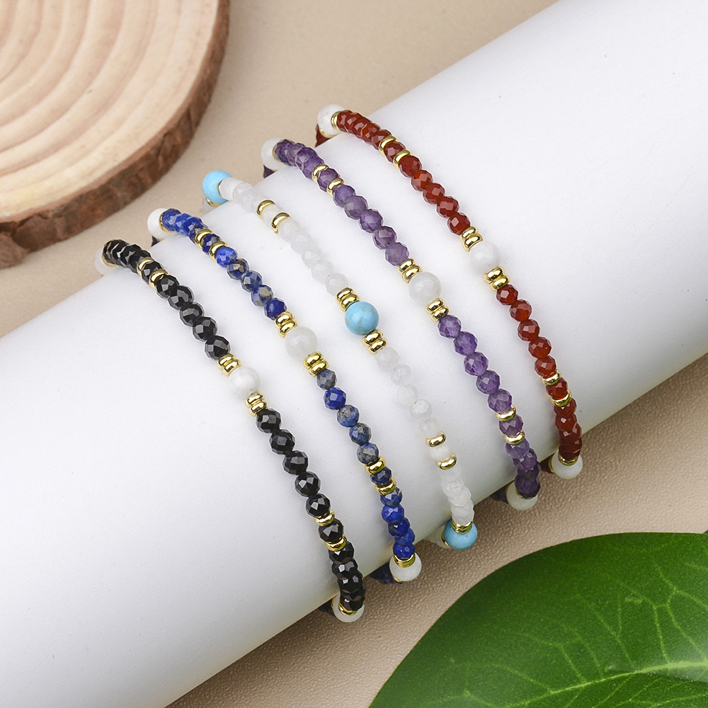 3MM Nature Stone Carnelian Amethyst Lapis and Moonstone Bracelet Suitable For Men And Women Daily Wear Holiday Gift Jewelry
