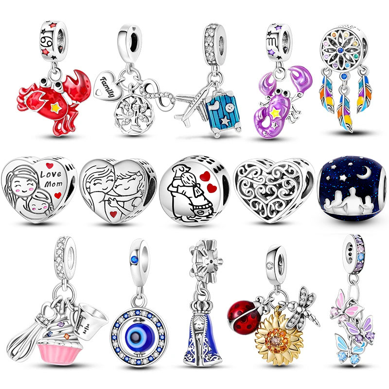Abalorios de libélula y flor de arcoíris de plata 925, abalorio colgante con cuentas de animales, compatible con Pulsera Original, joyería DIY