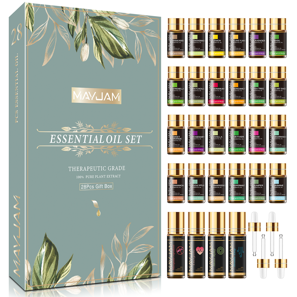 MAYJAM 28 stks Puur Natuurlijke Essentiële Oliën Gift Set Voor Luchtbevochtiger Diffuser Lavendel Vanille Salie Jasmijn Rose