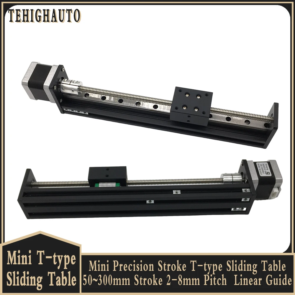 Mini mesa deslizante tipo t, curso de precisão, 50 ~ 300mm, curso 2-8mm, guia linear, bloqueio automático nema17, 0,28nm, 0,7nm, motor de passo