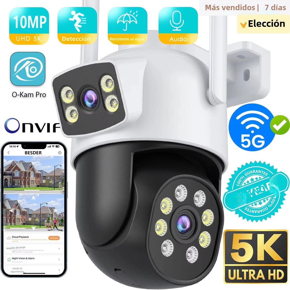 Cámara IP WiFi PTZ de 10MP, 5K, protección de seguridad, pantalla de doble lente, visión nocturna a Color, seguimiento automático, cámara de vigilancia CCTV, O-KAM Pro