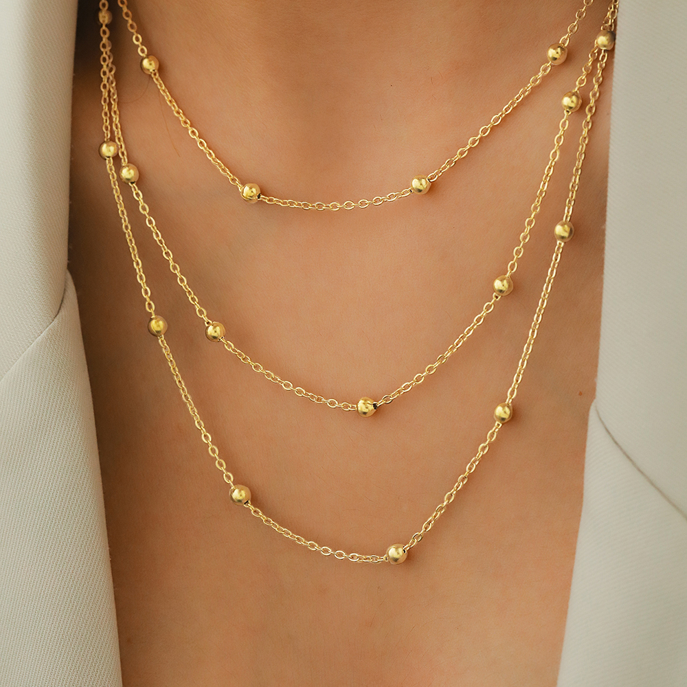 สร้อยคอสแตนเลสใหม่ High-end บรรยากาศที่ละเอียดอ่อนลูกปัด Multi-Layers CHAIN สร้อยคอกระดูกผู้หญิงเครื่องประดับของขวัญ