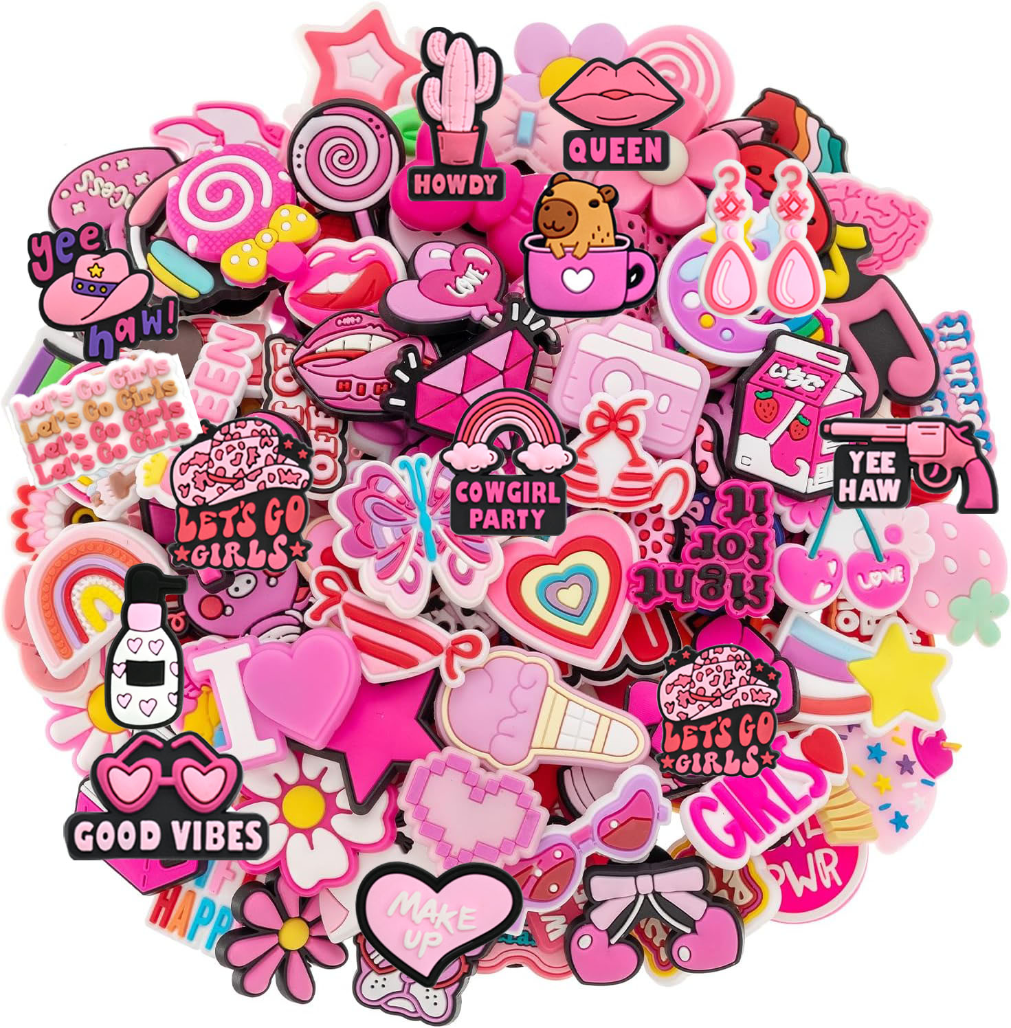 10-100 Peças Aleatórias de Pingentes para Sapatos Série Rosa, Acessórios de Decoração de PVC para Sapatos para Natal, Aniversário, Festa, Presente, Pins para Sapatos
