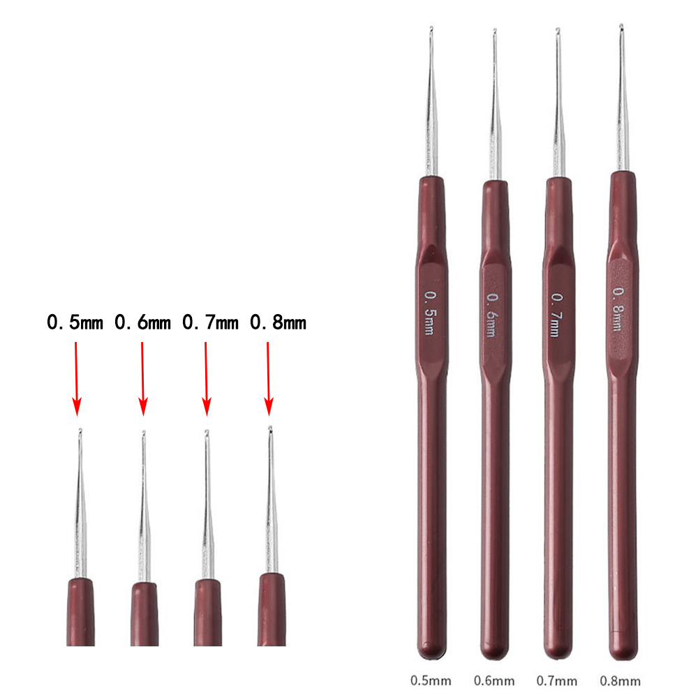 0.5mm 0.6mm 0.7mm 0.8mm 4-piece mini crochet hook set, used for wig extension tool kit lock knitting crochet hook lock, fine and