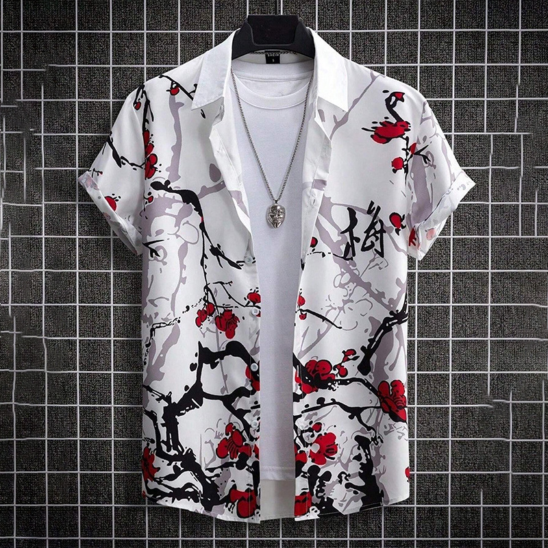 Summer Flower Graffiti 3D Print Men's Street Fashion Shirt - Suitable for Both Men and Women - Hawaiian Shirt Short-Sleeved Top