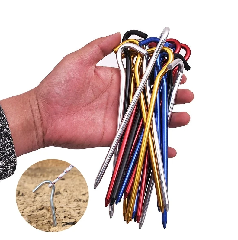 1PC 18cm chiodo per tenda in lega di alluminio con gancio picchetti da campeggio all'aperto picchetti per tenda da terra per amaca tenda da sole baldacchino accessori per l'escursionismo