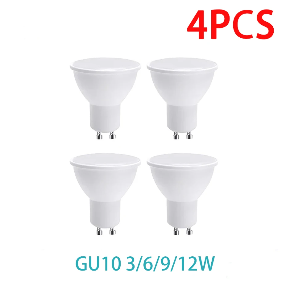4 個 LED スポットライト電球 GU10 AC220V 3 ワット 6 ワット 9 ワット 12 ワット 180 度ビーム角高ルーメン屋内 LED 省エネライト電球