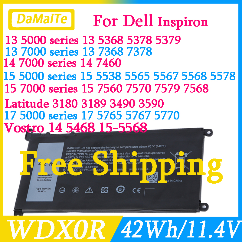 Wdx0r 42wh Voor Dell Wdxor Batterij Inspiron 13 5368 5378 7368 14 7460 7472 5468 15 5538 5567 5568 5378 7368 17 5765 3189 Laptop