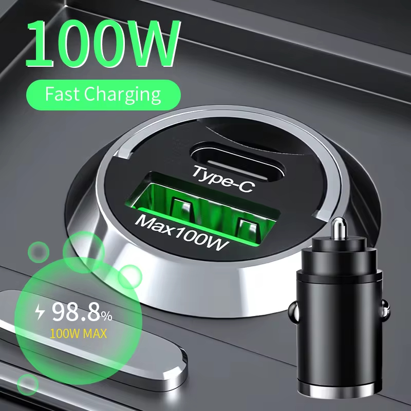 Encendedor de cargador de coche de 100W PD carga rápida para IPhone QC3.0 Mini USB tipo C Mini cargador de teléfono de coche para Samsung Huawei xiaomi ﻿