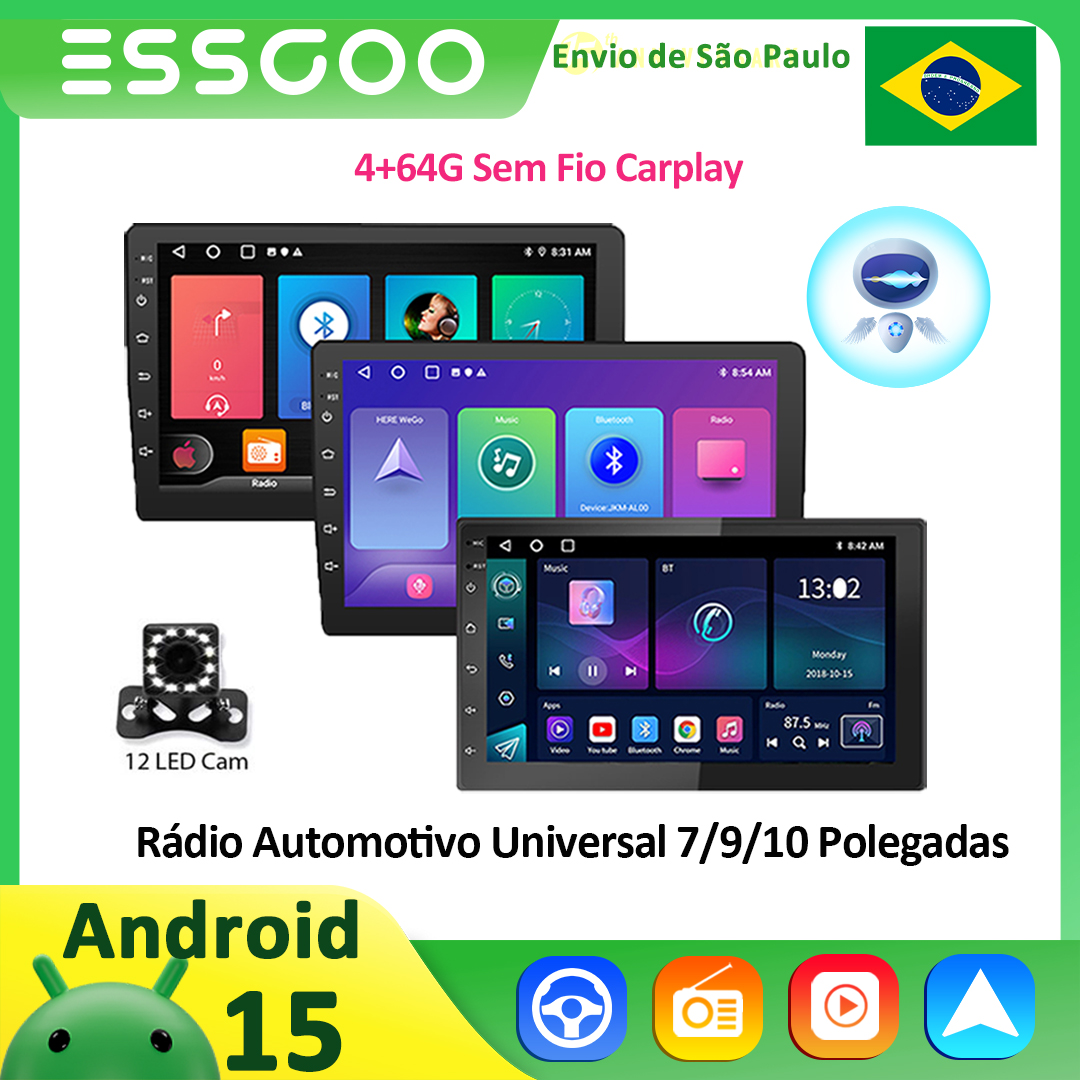 ​ Radio para Auto ESSGOO Android 15 2 Din 7"/9"/10" Carplay Auto Mp5 Universal WIFI GPS Reproductor Multimedia de Video FM Estéreo para Auto