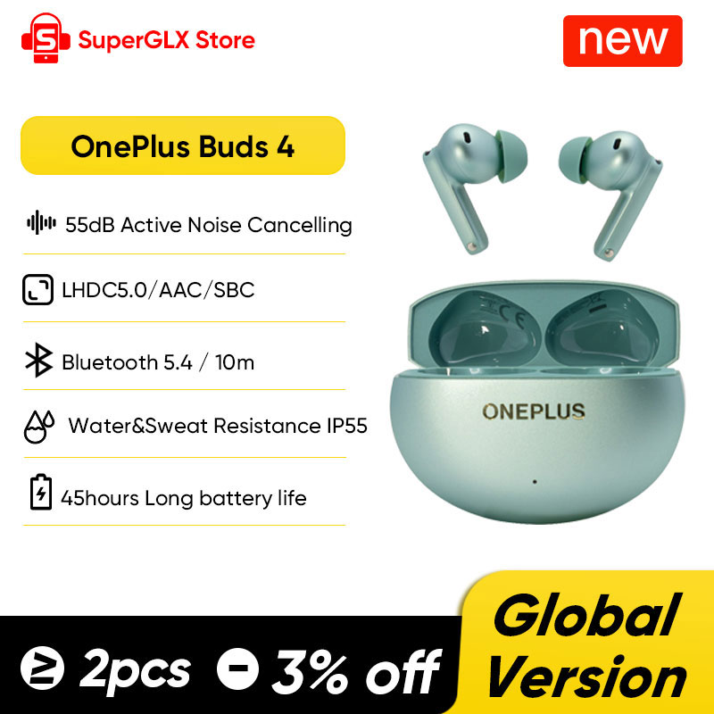 หูฟัง OnePlus Buds 4 รุ่น Global แบบไร้สายแท้ พร้อมระบบตัดเสียงรบกวน AI สำหรับการโทร 55dB ระยะไกล กันน้ำ IP55 พกพาสะดวก