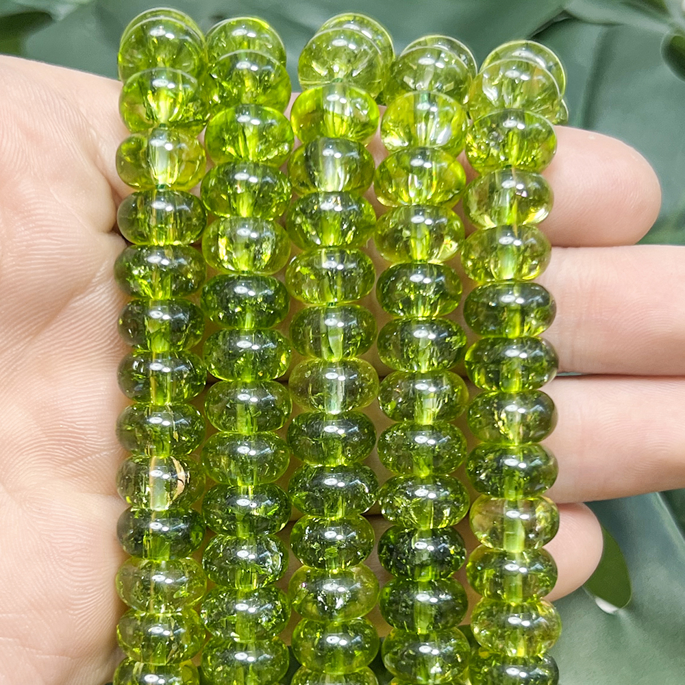 Peridot neve rachado contas de vidro cristal 6x10mm rondelle solto espaçador contas para fazer jóias diy pulseira colar 15''