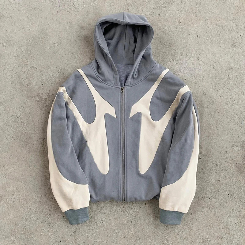 Americano retro carta impresso diabo padrão hoodie y2k harajuku casual casal zíper hoodies moletom moda roupas de rua