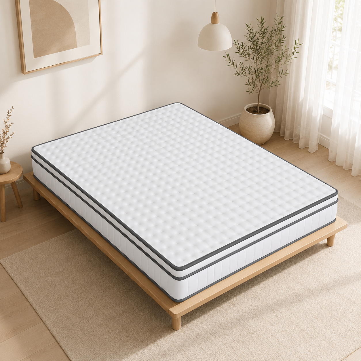 Superaly 140x200cm Bedmatras Hoogte 25cm Pocketveringmatras 7-Zone Ondersteuningssysteem H2 Medium Zacht Comfort Drukverlagende Ergonomische Ondersteuning Ademend Ontwerp Verpakte Matras voor Volwassenen