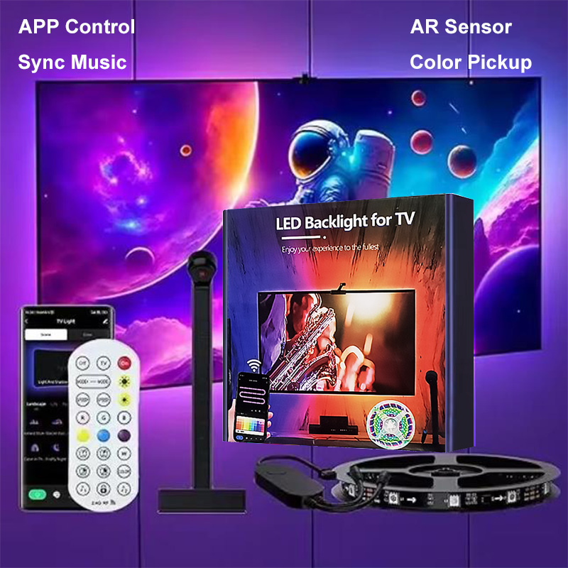 Retroiluminación LED USB para TV con cámara, captación de Color, tira de luces LED RGBIC, Control por aplicación, sincronización de música para atmósfera de juego de TV de 55-75 pulgadas