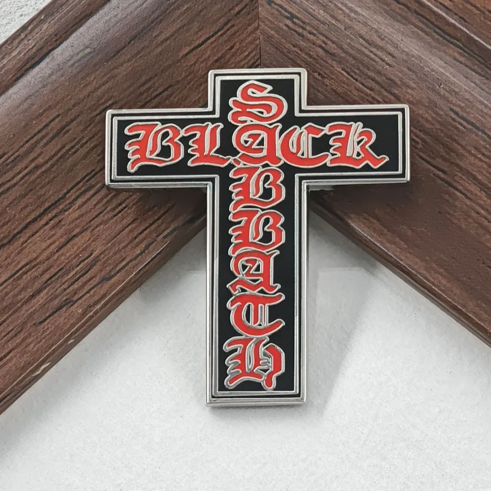 Black Sabbath Enamel Pin Heavy Metal Rock Band Cross Brooch Gothic Red Letter Lapel Badge Retro Punk Music Fans Jewelry Gift