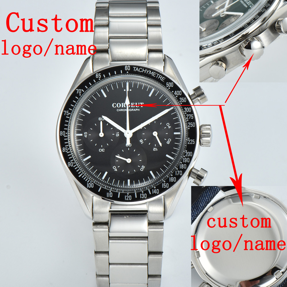Corgeut 40mm Watch Quartz for Men Luxury Chronograph Fashion Sapphire Trendy Stylish Sports Mens Steel Band Wrist Watches