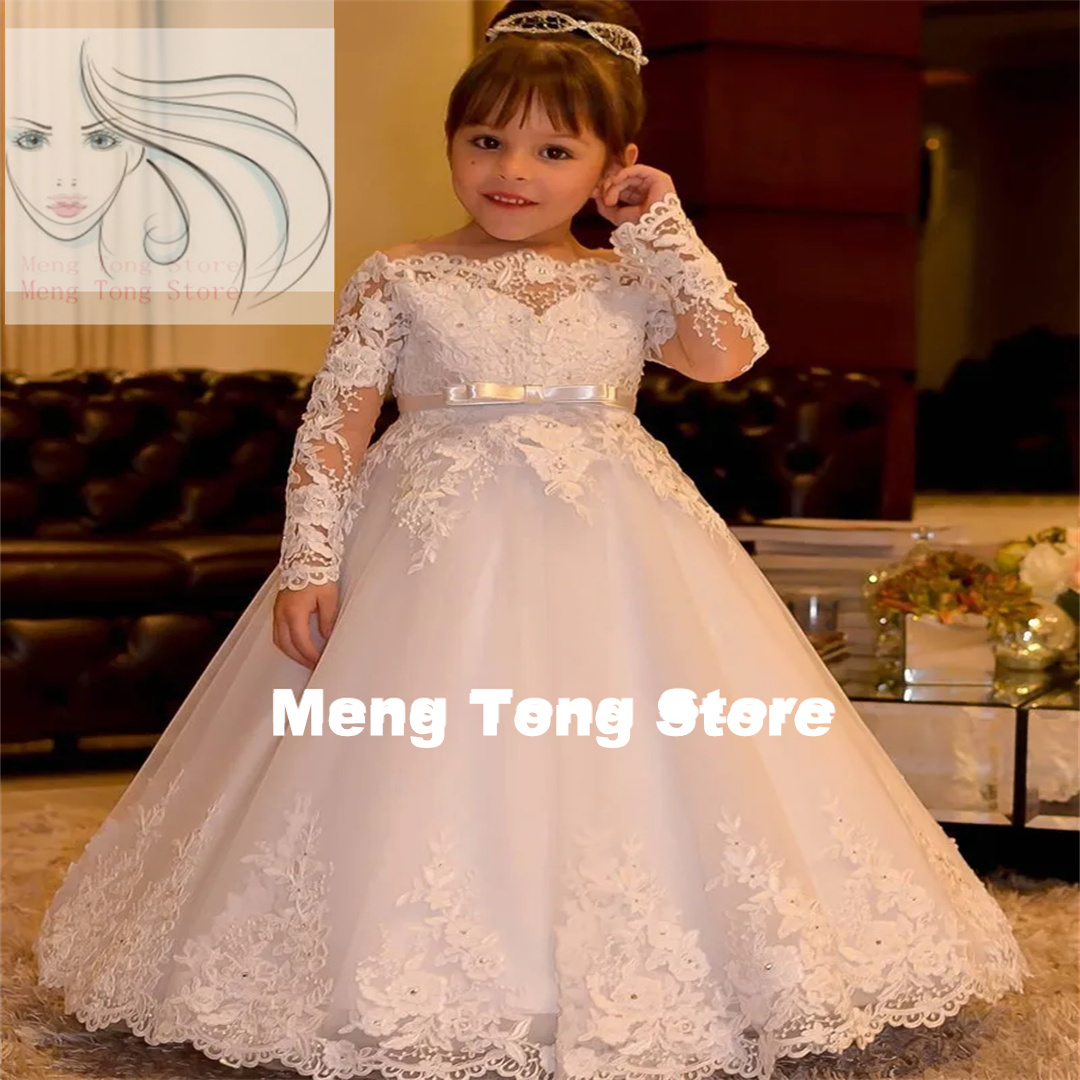 Gaun gadis bunga untuk pernikahan putri renda gaun pesta Backless Holy gaun Komuni Pertama gaun kontes untuk anak perempuan