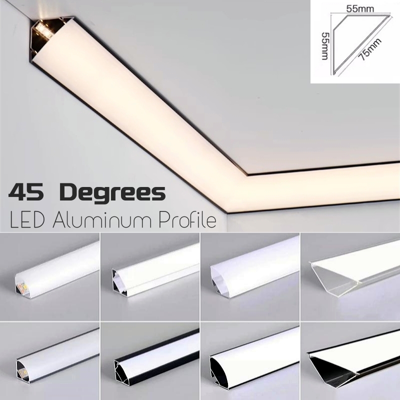 45 °   Haz oblicuo LED perfil de aluminio tipo V esquina superior techo empotrado paneles de yeso PC difusor canal barra lineal tira de luz