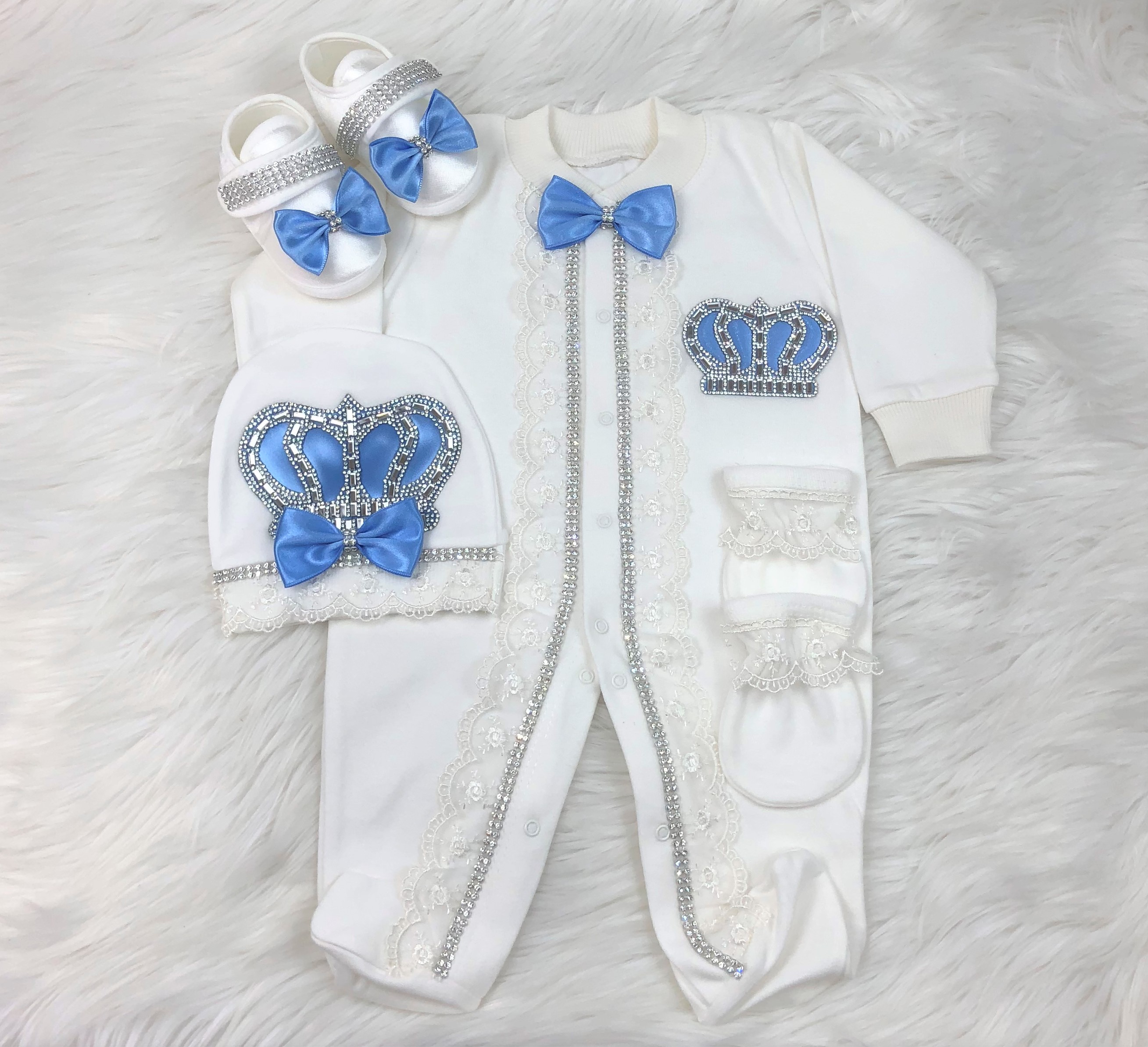 Dollbling Set pakaian bayi laki-laki pakaian pribadi pakaian bayi kustom sulaman renda sudut musim semi 4 buah Layette