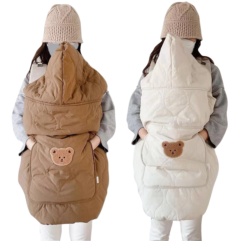 Manta coreana para cochecito de bebé, capa con capucha de oso de dibujos animados, capa gruesa para recién nacido, manta envolvente a prueba de viento, colcha para dormir infantil