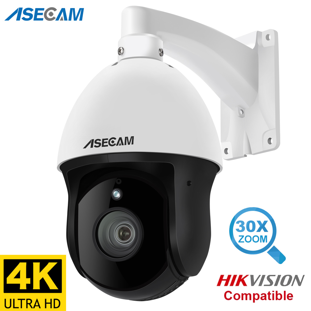 8MP 4K กล้อง IP กลางแจ้ง PTZ 30X ซูมกล้องวงจรปิด Varifocal Onvif H.265 โดม POE Audio IMX415 Security กล้อง Hikvision โปรโตคอล