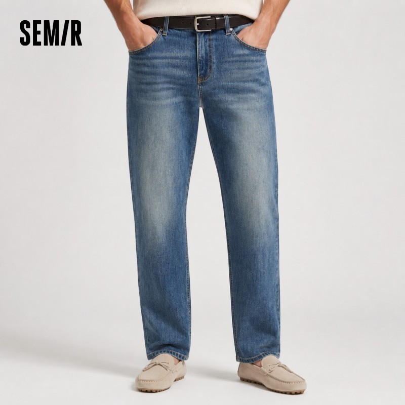 Мужские мягкие джинсы Semir, весна 2026, эластичные обычные прямые брюки, винтажные потертые повседневные удобные повседневные брюки