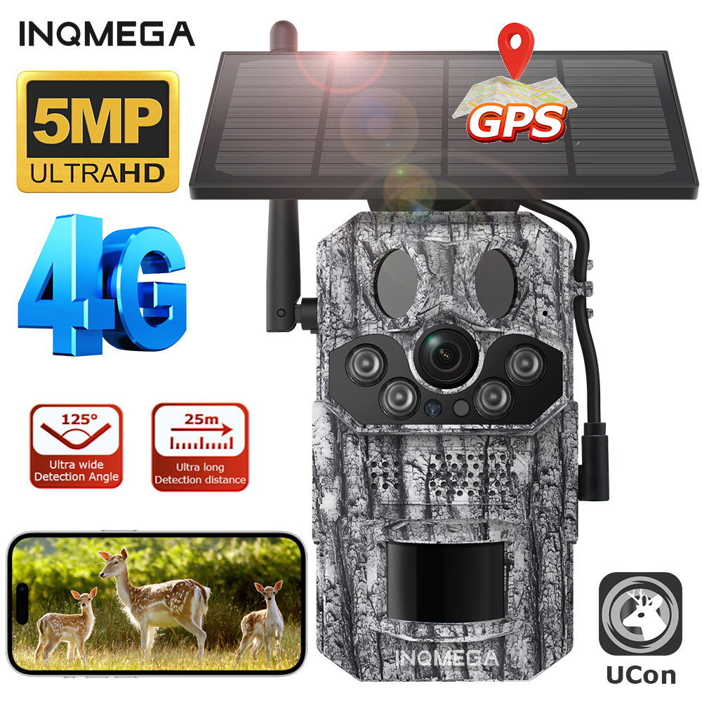INQMEIncome-Caméra solaire activée par le mouvement PIR, 4G, 2K, 5MP, heure de certes, vision nocturne, piste de chasse IP66, batterie quelque part, forêt