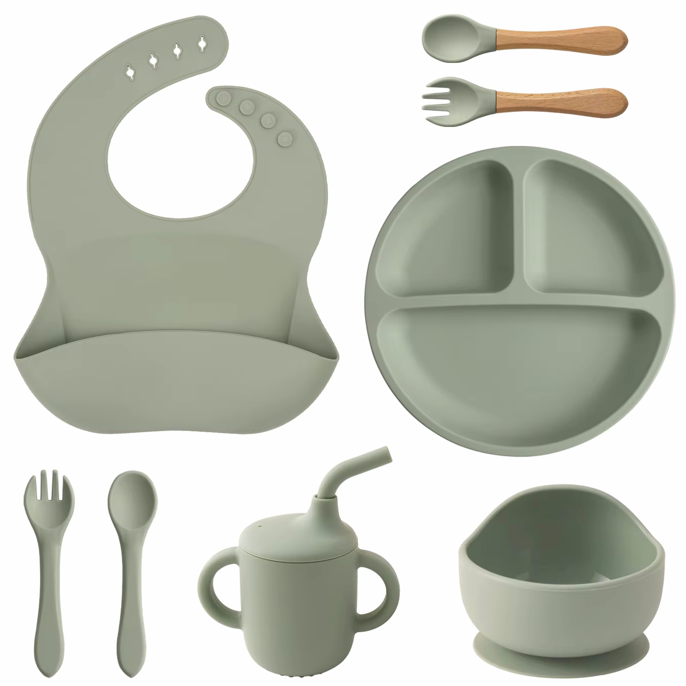 Utensílios de mesa dobráveis para bebês com sucção, conjunto de pratos de comida sólida, copo de palha para alimentação de mamadeira, utensílios de mesa para crianças