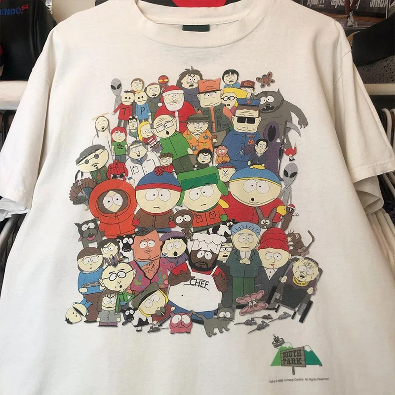Heren Retro South Park Cartoon Cartoon Tide merk bedrukt Amerikaans T-shirt met korte mouwen en korte mouw