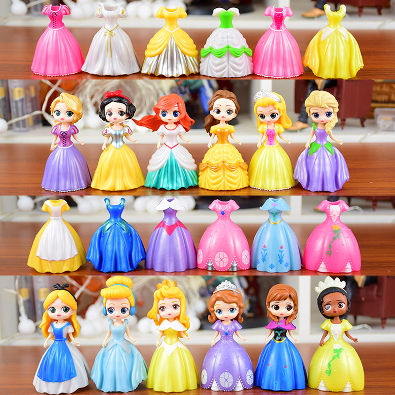 24 Buah Boneka Mainan Pakaian Dapat Diganti Figur Aksi Rapunzel Ariel Putih Salju Alice Belle Cinderella Putri Kartun Hadiah Boneka