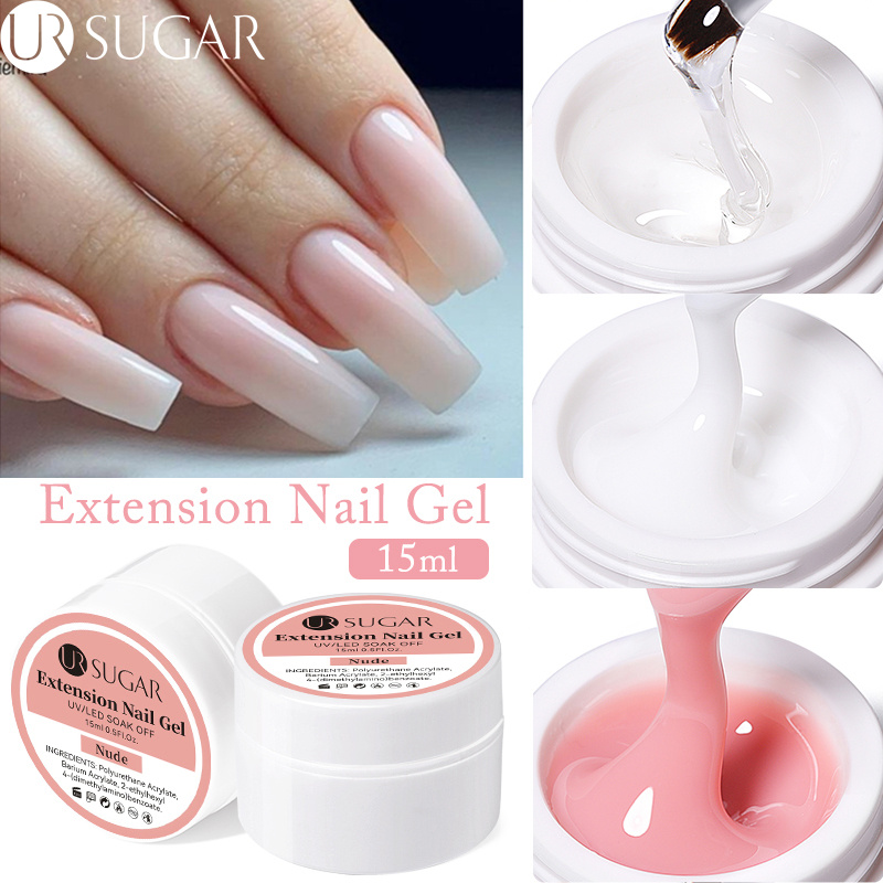 UR Gula 15Ml Ekstensi Gel Kuku Jeli Pink Putih Jernih Gel Keras Ekstensi UV Gel untuk Kuku Jari Perancis Seni Kuku DIY Manikur