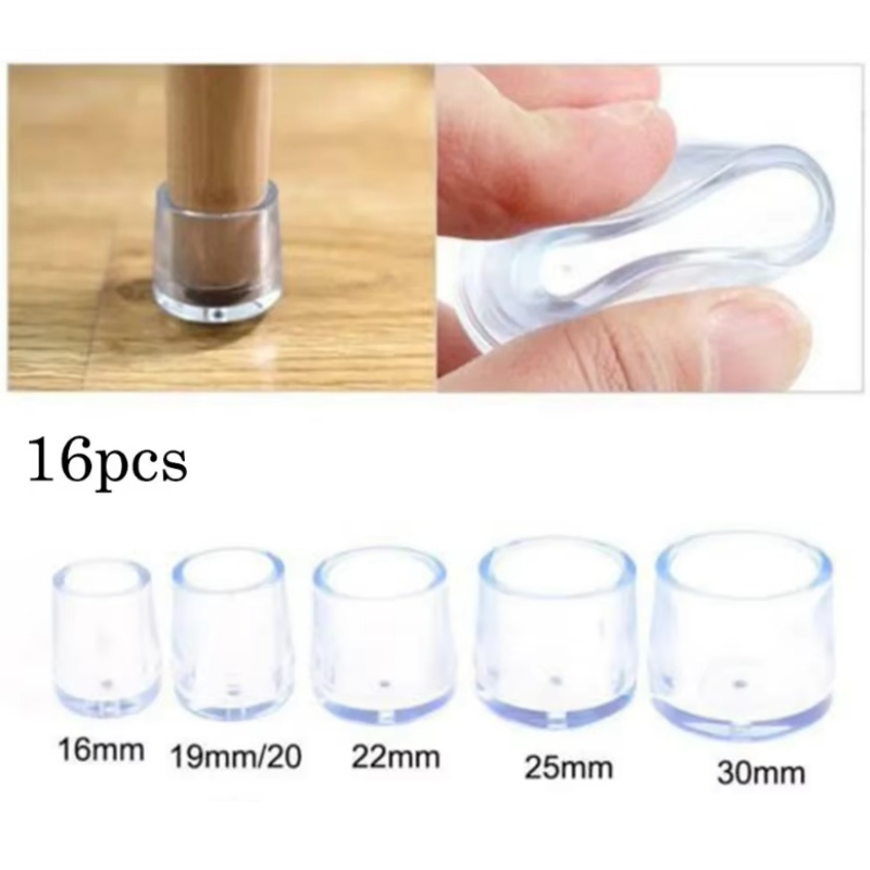 16 pièces de capuchons de pieds de chaise en caoutchouc transparent antidérapants de 16/19/25/30 mm – Patins de protection pour meubles et tables, décoratifs et nivelants
