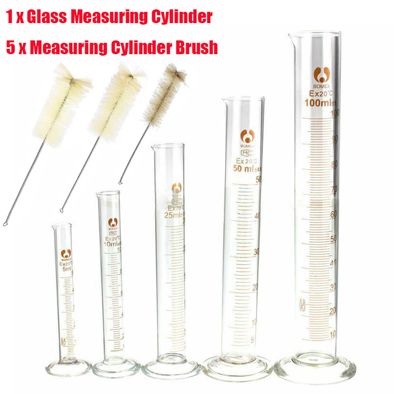 Nouvel ensemble professionnel de cylindres gradués en verre épais, 5ml, 10ml, 25ml, 50ml, 100ml, kit de cylindres de mesure pour fournitures de laboratoire (1 pièce)