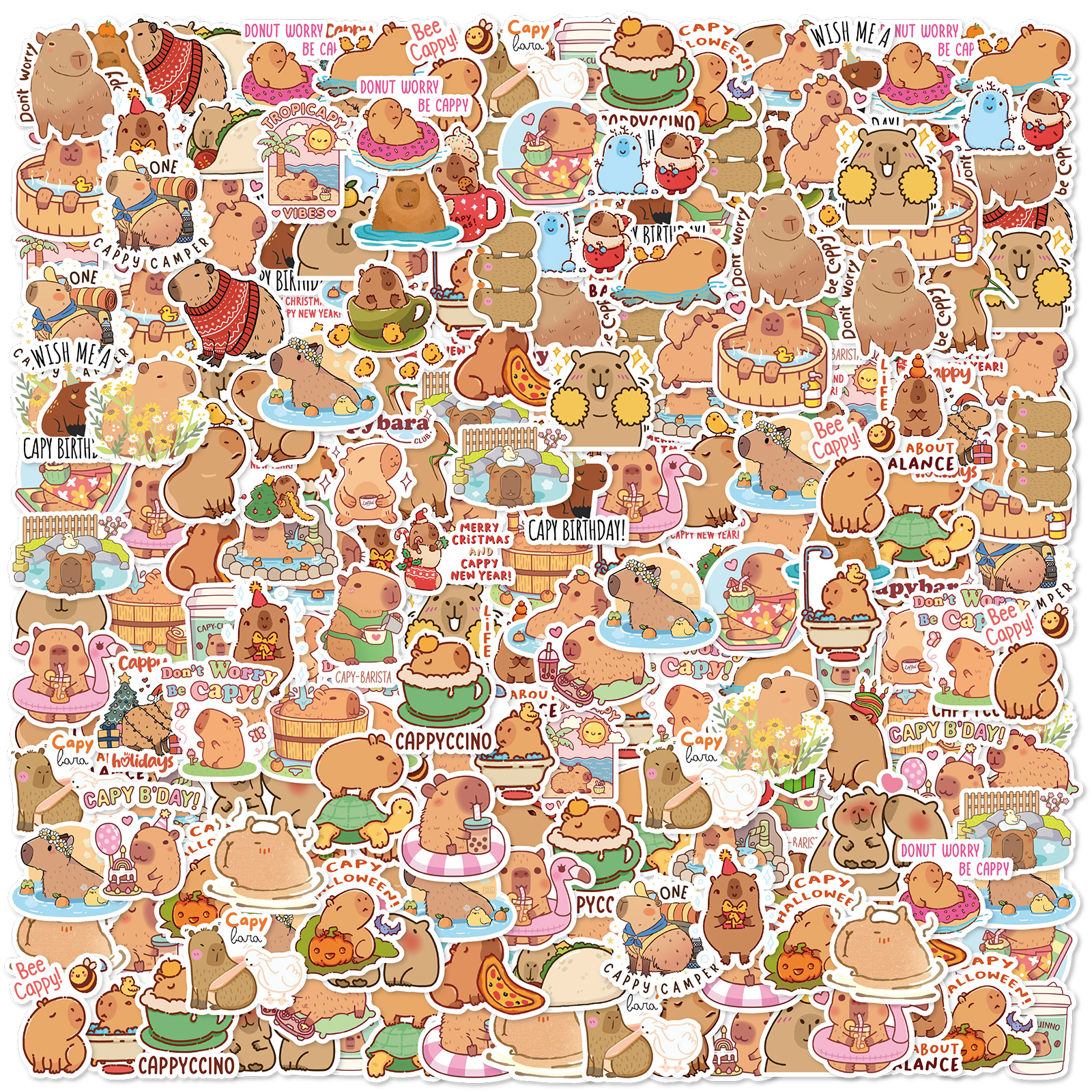 50pcs de différents autocollants Graffiti de dessin animé Capibala bricolage décoré valise d'ordinateur portable guitare jouet classique autocollants en PVC imperméables